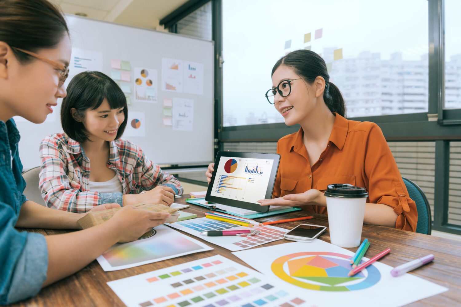 woman manager using mobile digital tablet pad